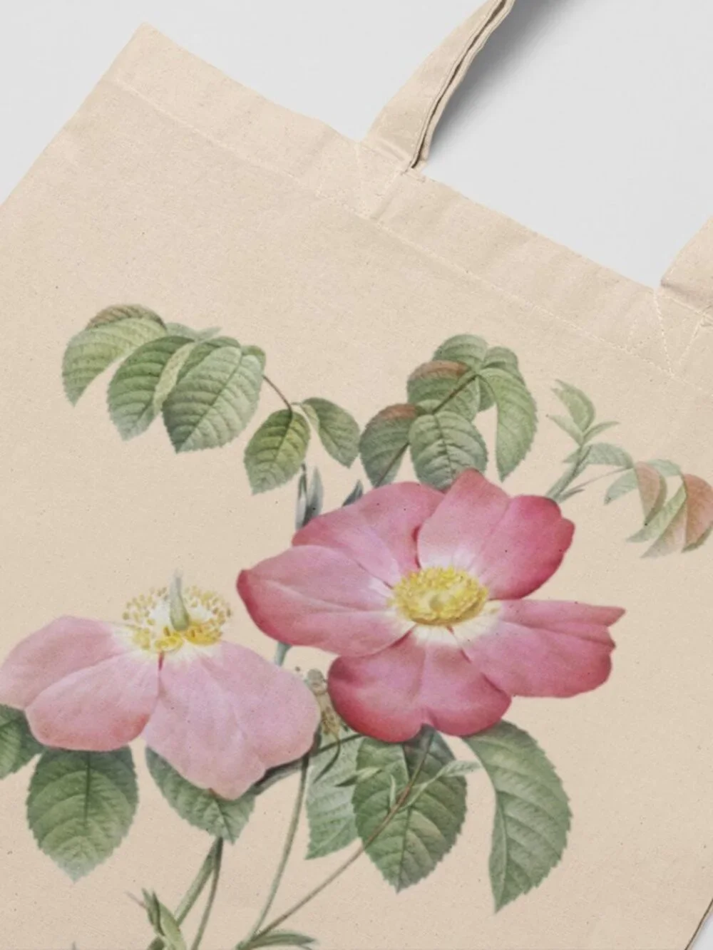 French Rose Vintage Floral Print Graphic Canvas Tote Bag